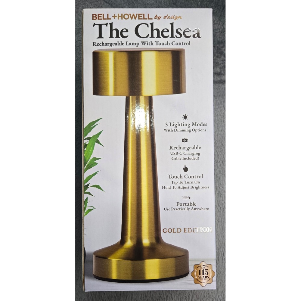 Bell+Howell The Chelsea Rechargeable Lamp Gold Edition Touch Control Portable